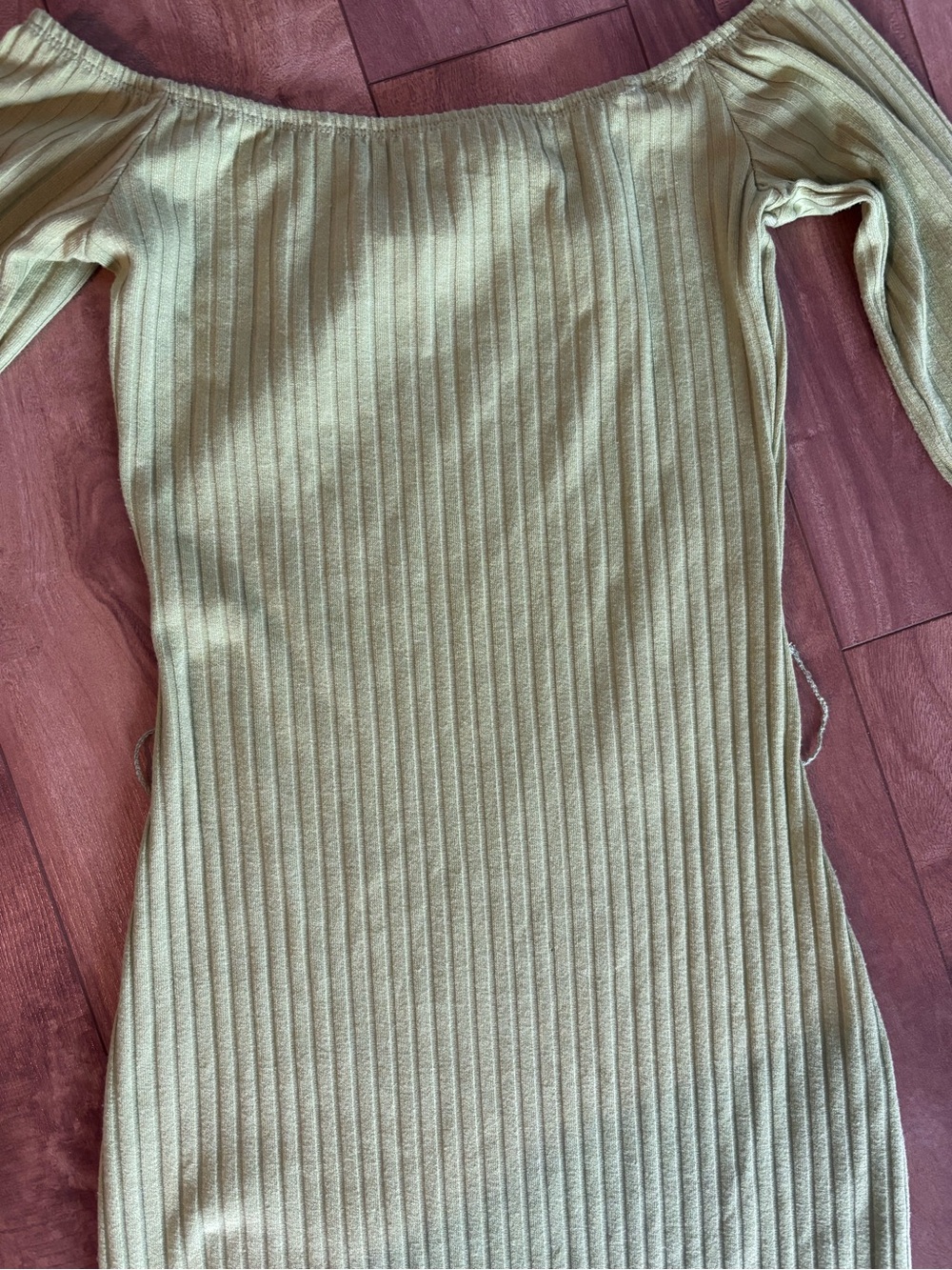 Off-Shoulder Ribbed Dress - Lime Green - Picture 3 of 7